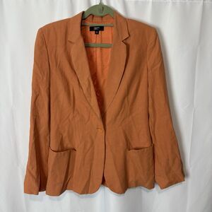 Phillipe Adec Womens Blazer Size 10 Orange Linen Long Sleeve Career Jacket